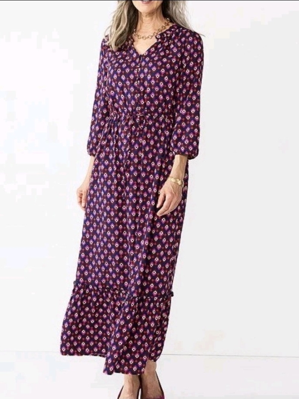 croft & barrow Purple Printed Maxi Dress with Elastic Waist
